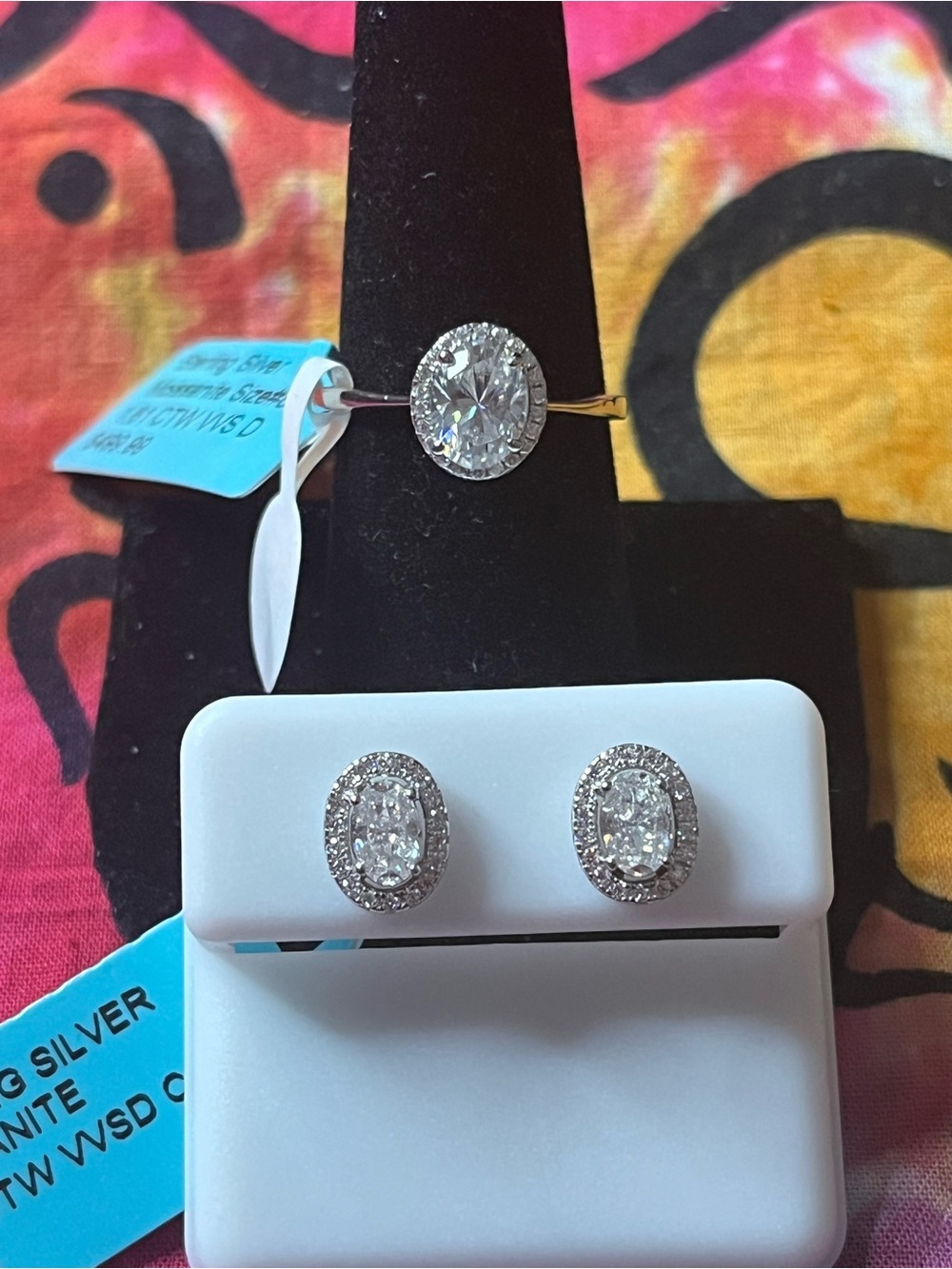 Sterling Silver Moissanite Oval Halo Jewelry Set | Size 8 | 2.83 CTW